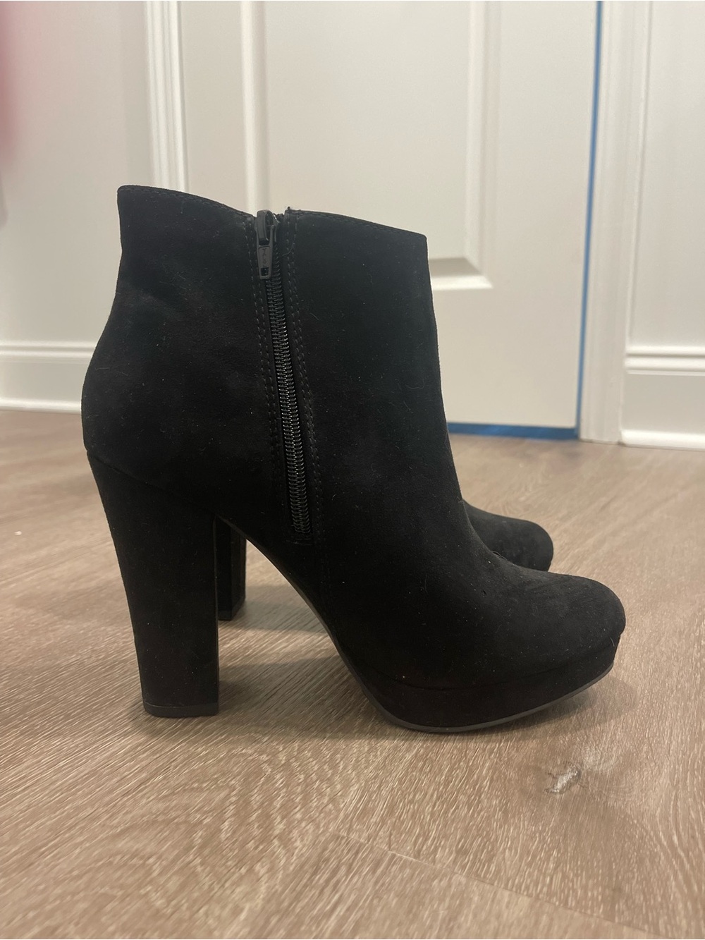 Candie's Black Suede Block Heel Ankle Boots